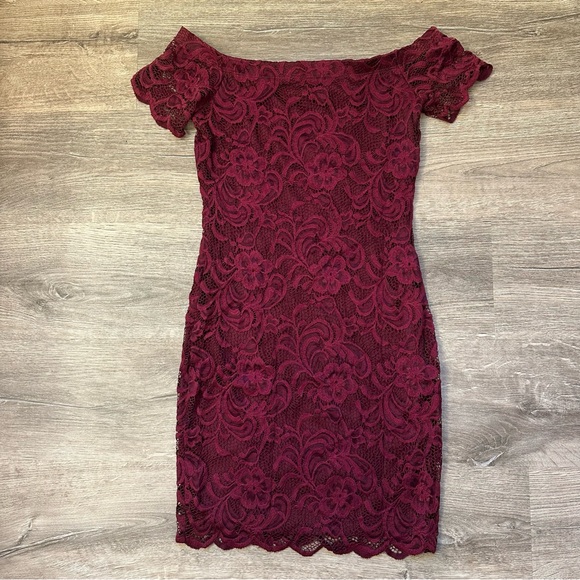 Ambiance Dresses & Skirts - Ambiance Red Off-Shoulder Lace Dress small